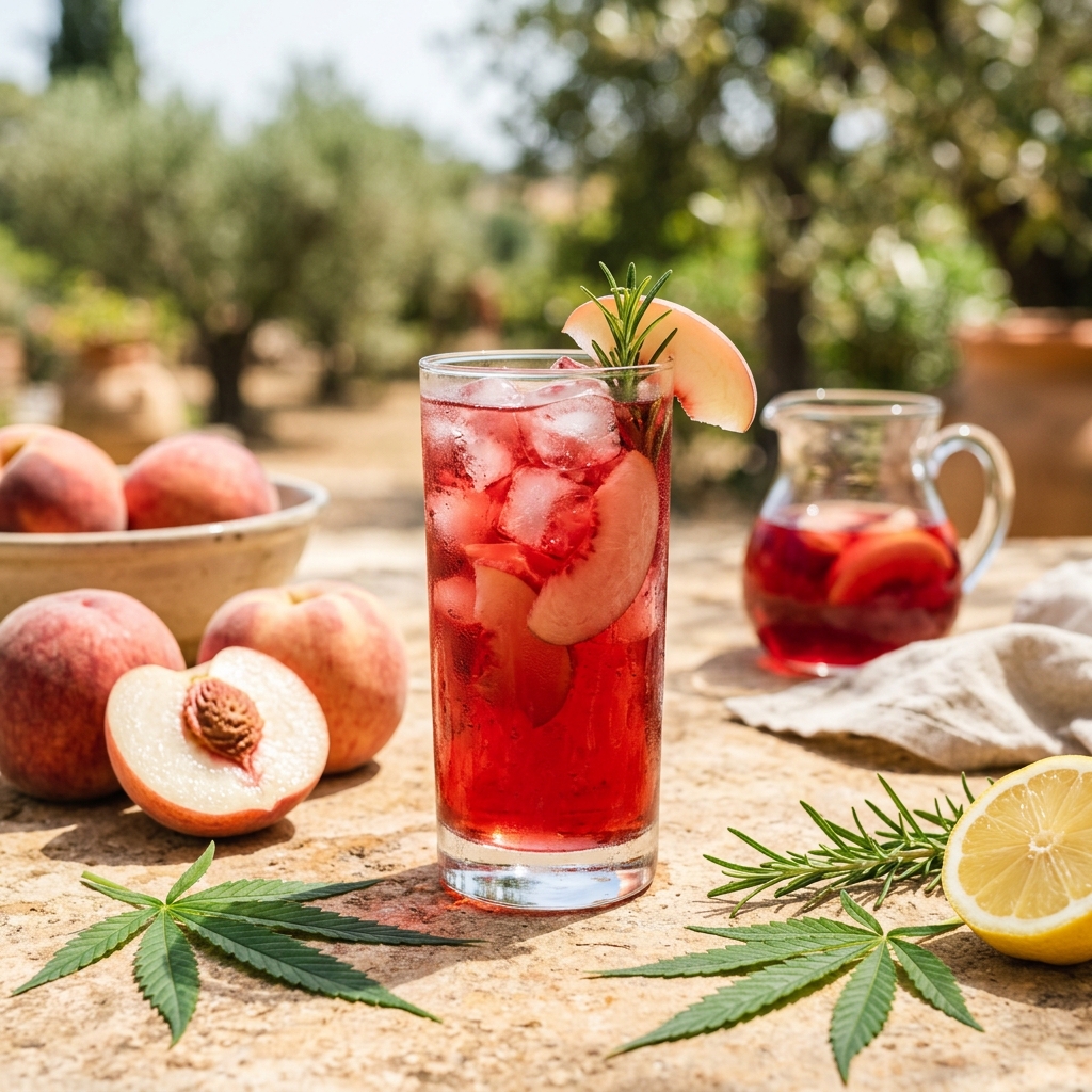 Ricetta del tè freddo alla pesca, rosmarino e canapa